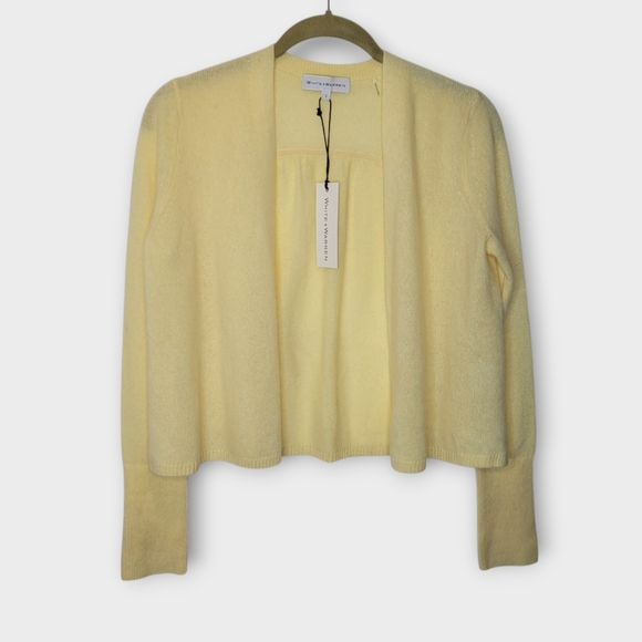 White + Warren Cashmere Cardigan Sweater S Pale Butter Yellow Feminine Sweet NEW